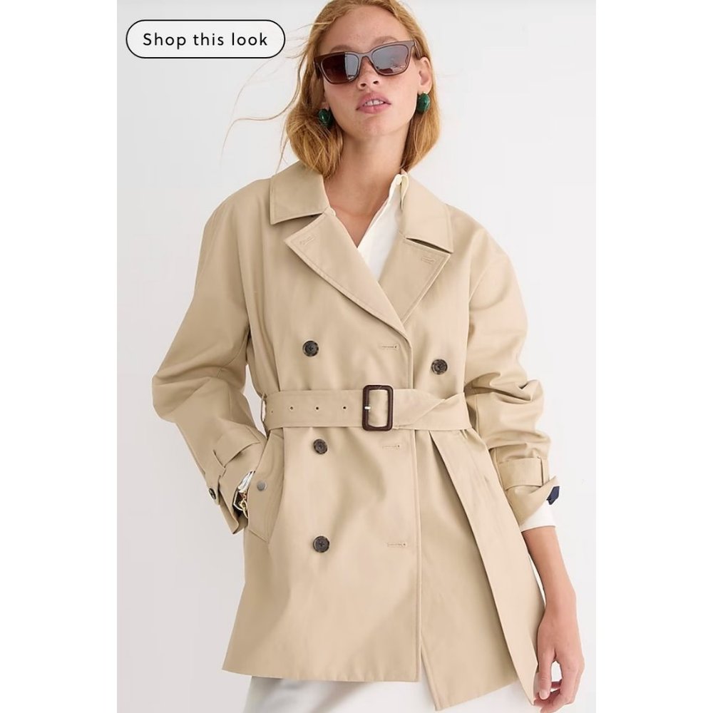 J.Crew $298 Short Trench Coat Vintage Khaki Size XS BJ979